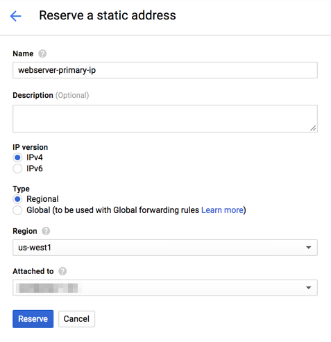 Google Cloud Platform external IP address add static address settings